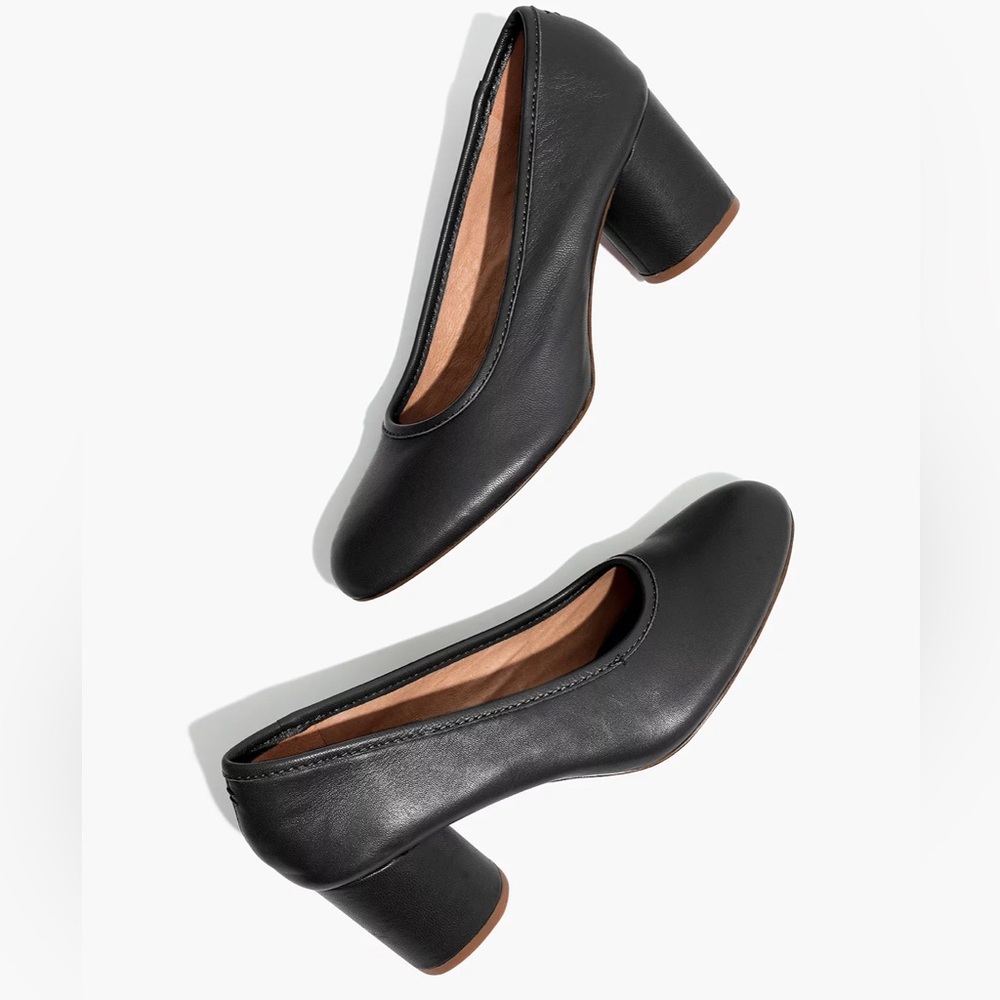 Madewell “Reid” black leather round toe pump size 5, NEW Condition